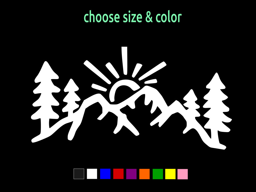 Mountains & Woods at Dawn National Park Sticker Vinyl Decal CHOOSE SIZE COLOR