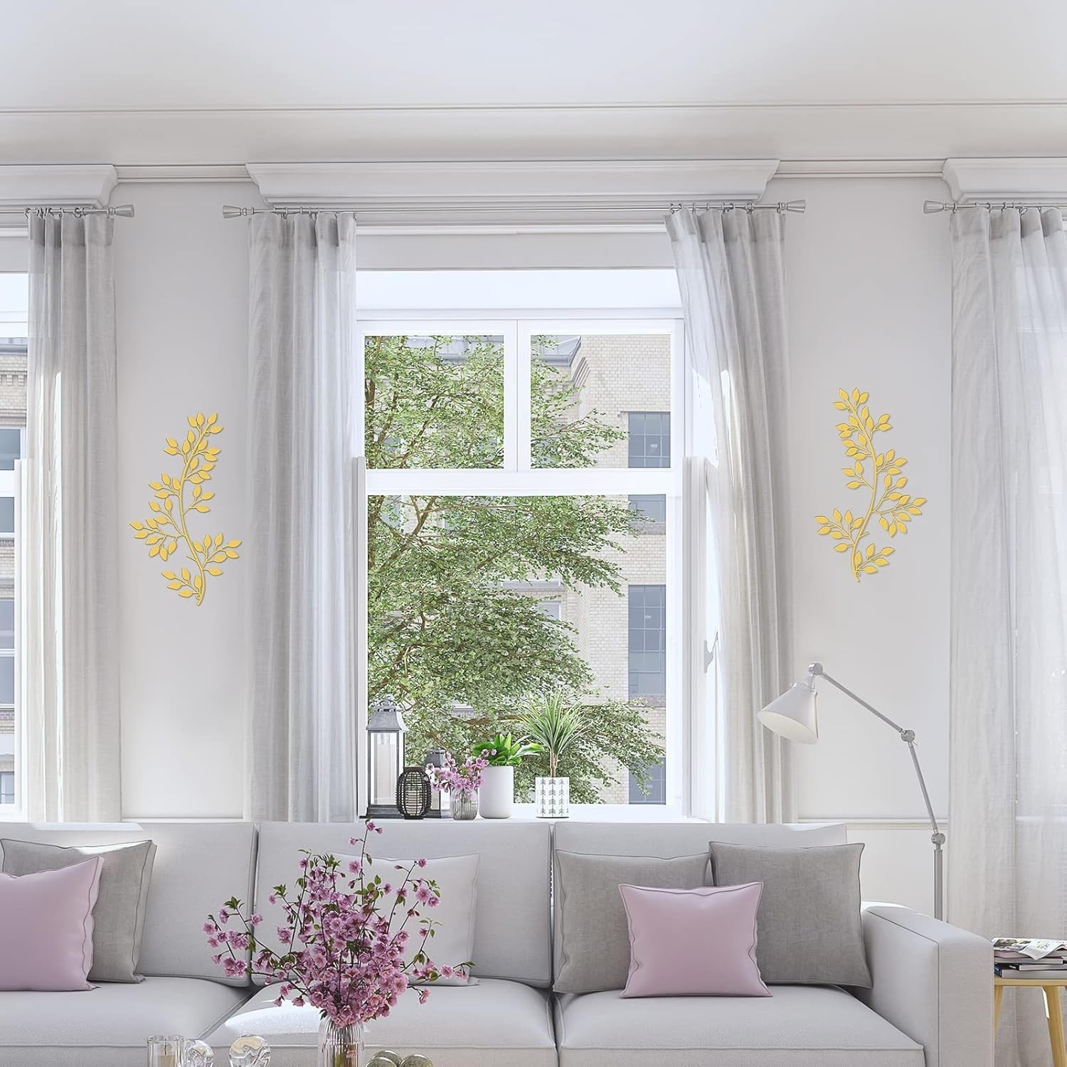 Sculptural Gold Leaf Wall Decor – 2 Decorative Wrought Iron Pieces
