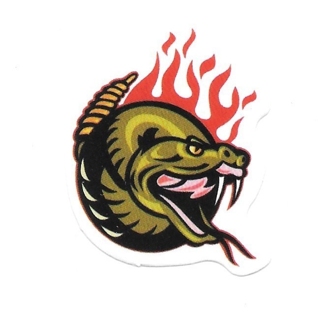 Flaming Rattlesnake Vinyl Sticker Snake Head Fire Decal Hot Rod Biker Novelty
