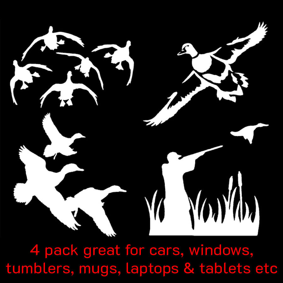 4 Pack Duck Hunting Vinyl Decal Car Window Laptop Tablet Notebook Tumbler Mug
