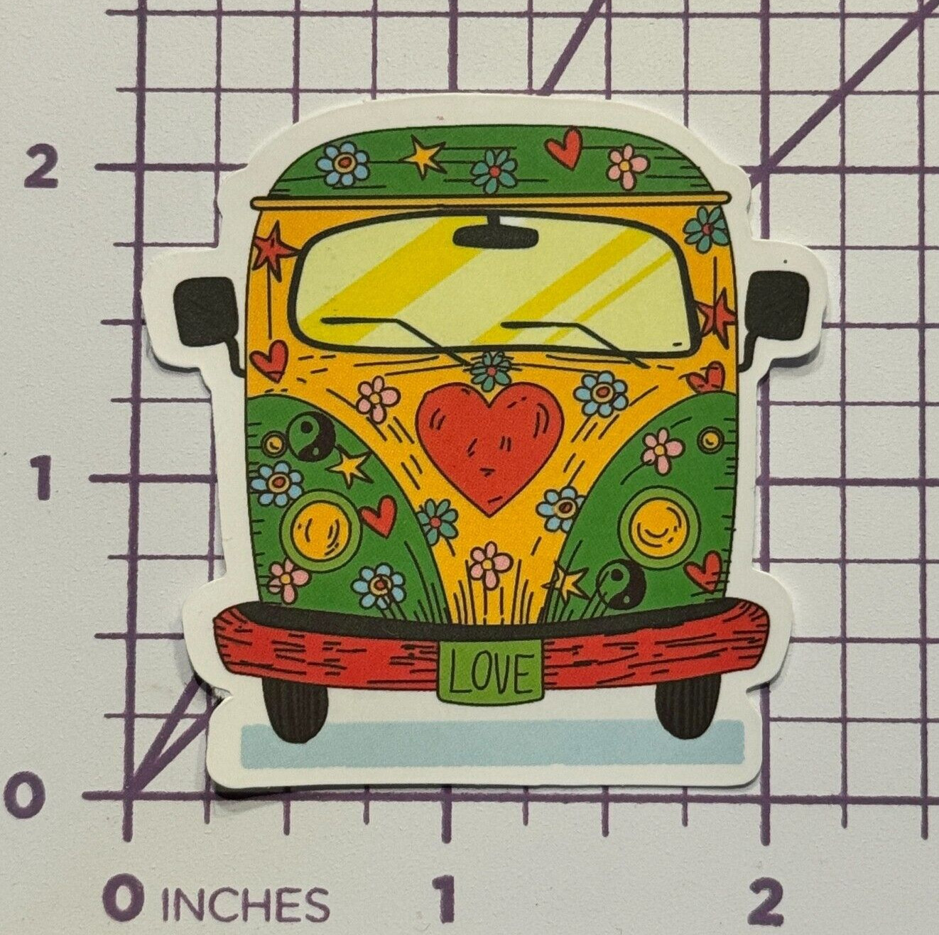 Hippie Bus Flowers Yin Yang – Vinyl Decal Sticker Bomb Peace Love Trippy Travel
