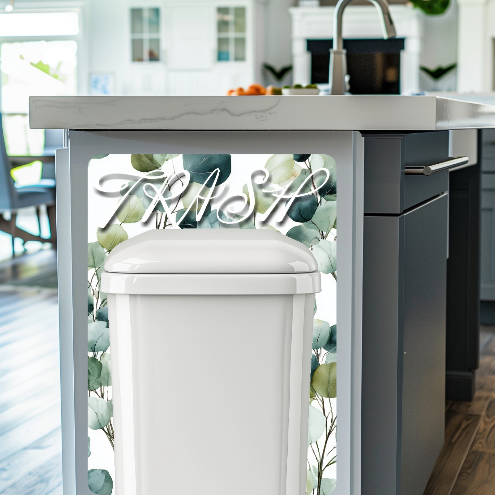 Eucalyptus Leaves Trash Can Fabric Decal Protective Wall Guard Sticker Kitchen