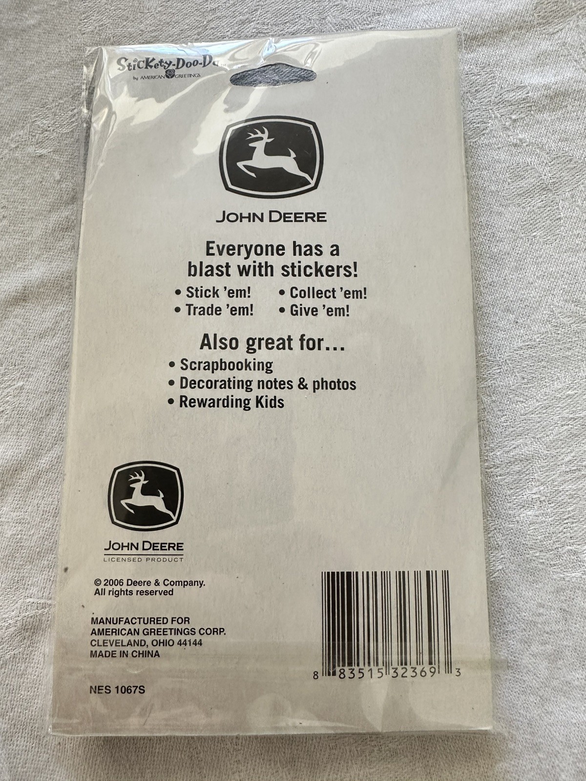 NEW SEALED John Deere 3D Stickers Stickety Doo Da 2006 American Greetings
