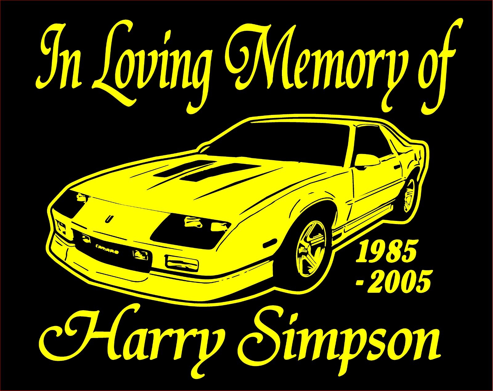 In Loving Memory Decal Camaro Car Hot rod custom name date vinyl sticker