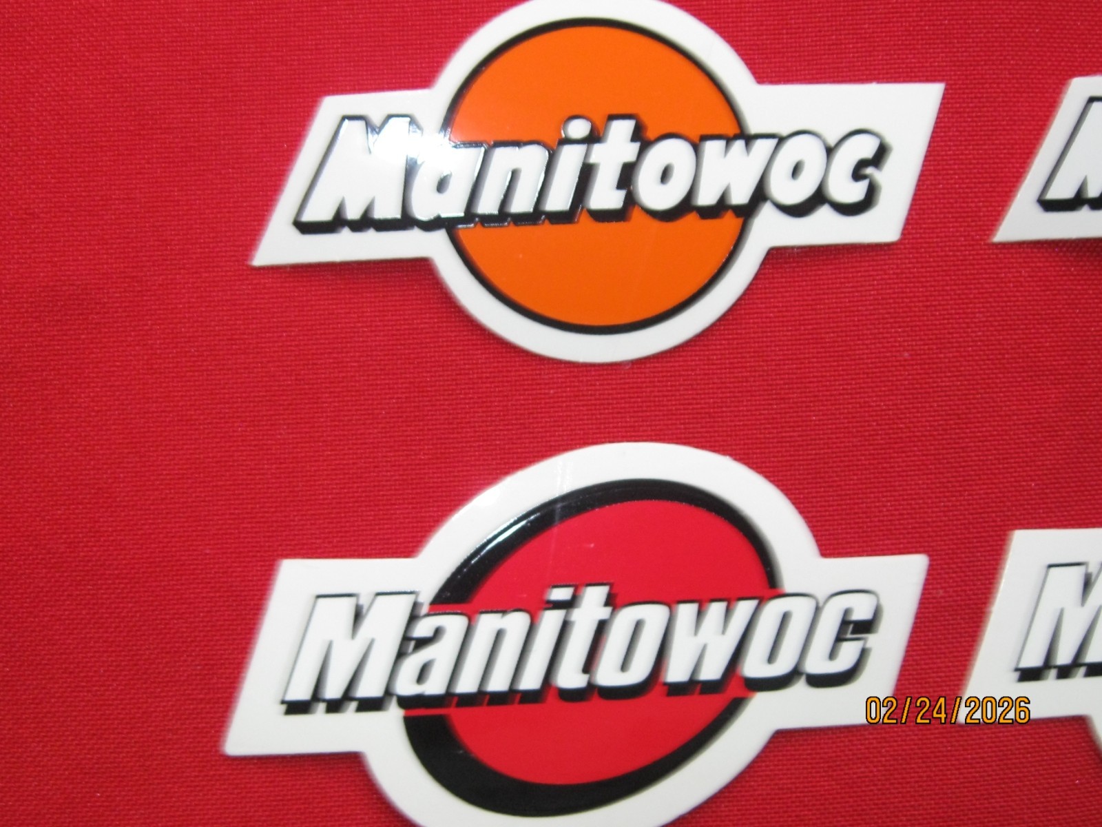 SET OF 6 MANITOWOC CRANE 3" DECALS 3 PC. ORANGE BALL 3 PC. RED BALL LOGO