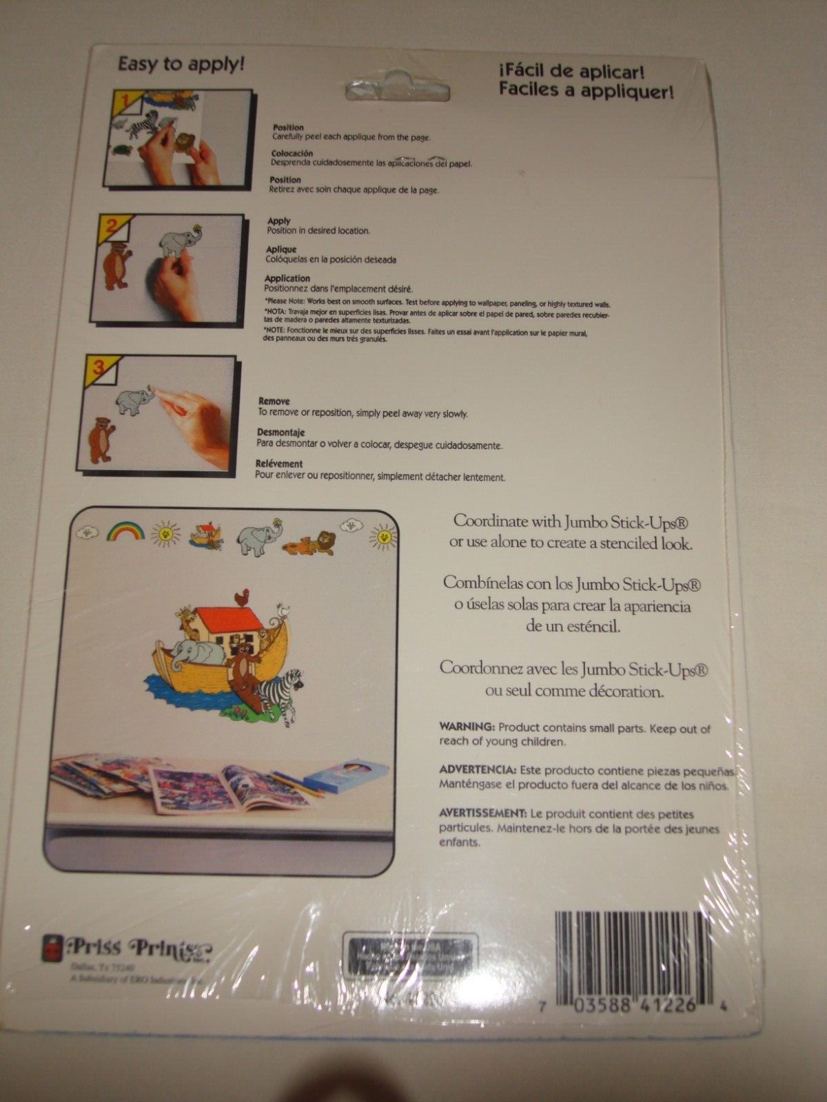 NOAH'S ARK Vintage Priss Prints, Inc. Mini Stick-Ups Removable Pre-Cut NIP