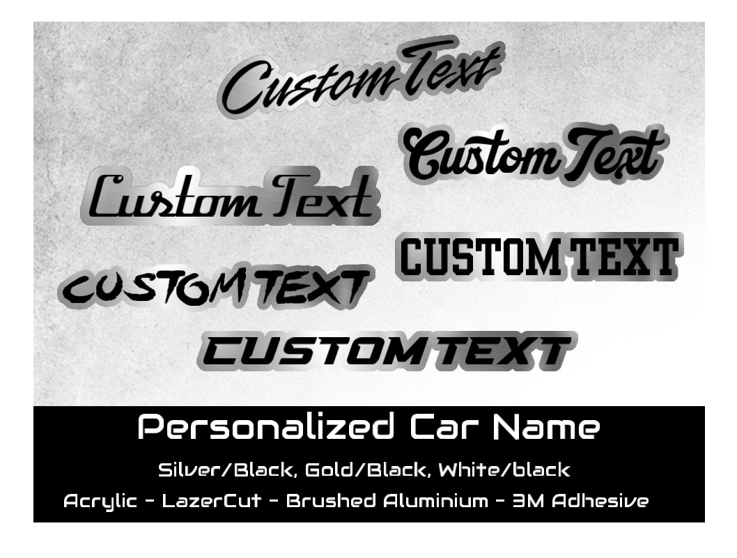Custom Car Emblem Engraved Badge BRUSHED SILVER Custom Text Name Car accessories
