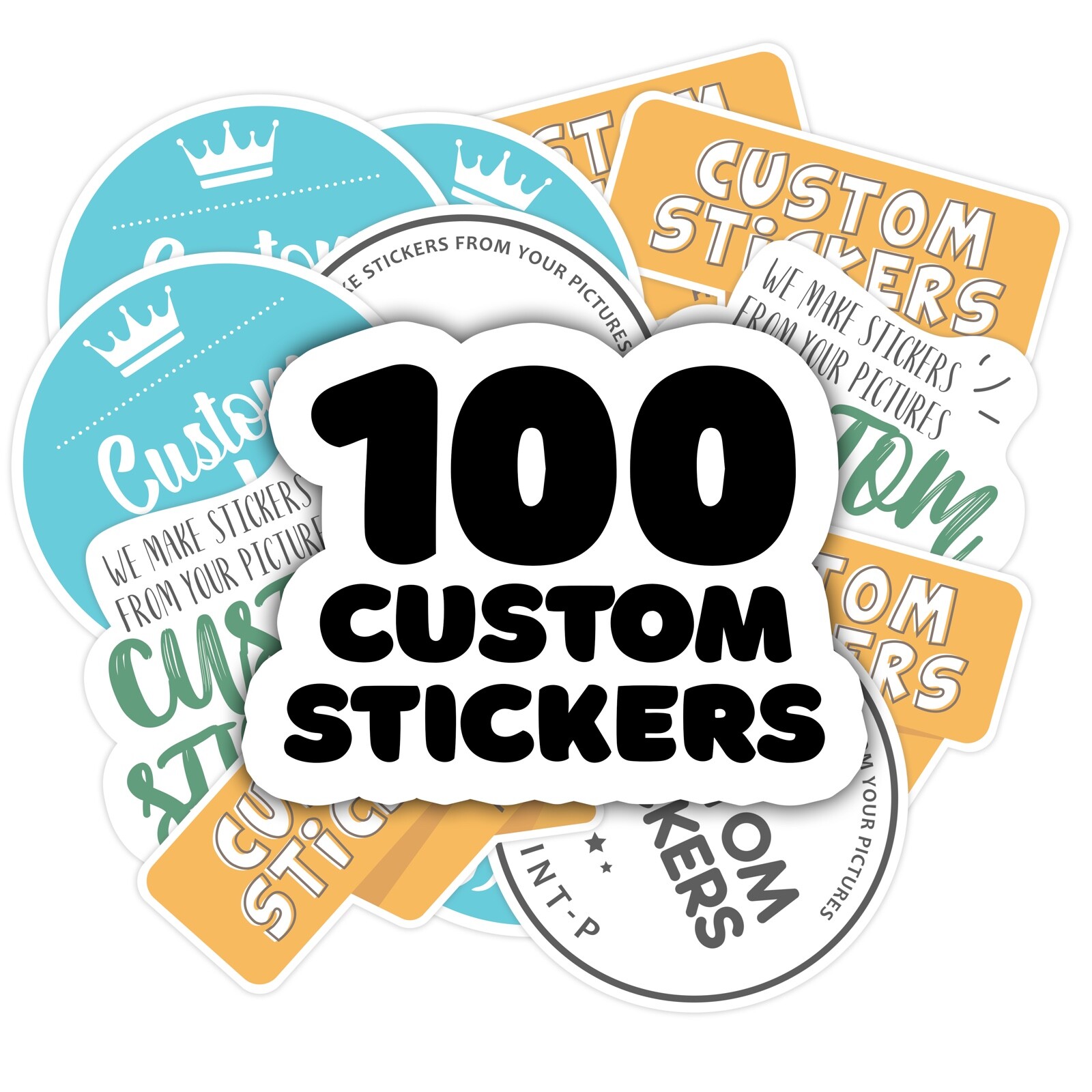 100 custom die cut stickers, custom decals, we makes stickers from your picture
