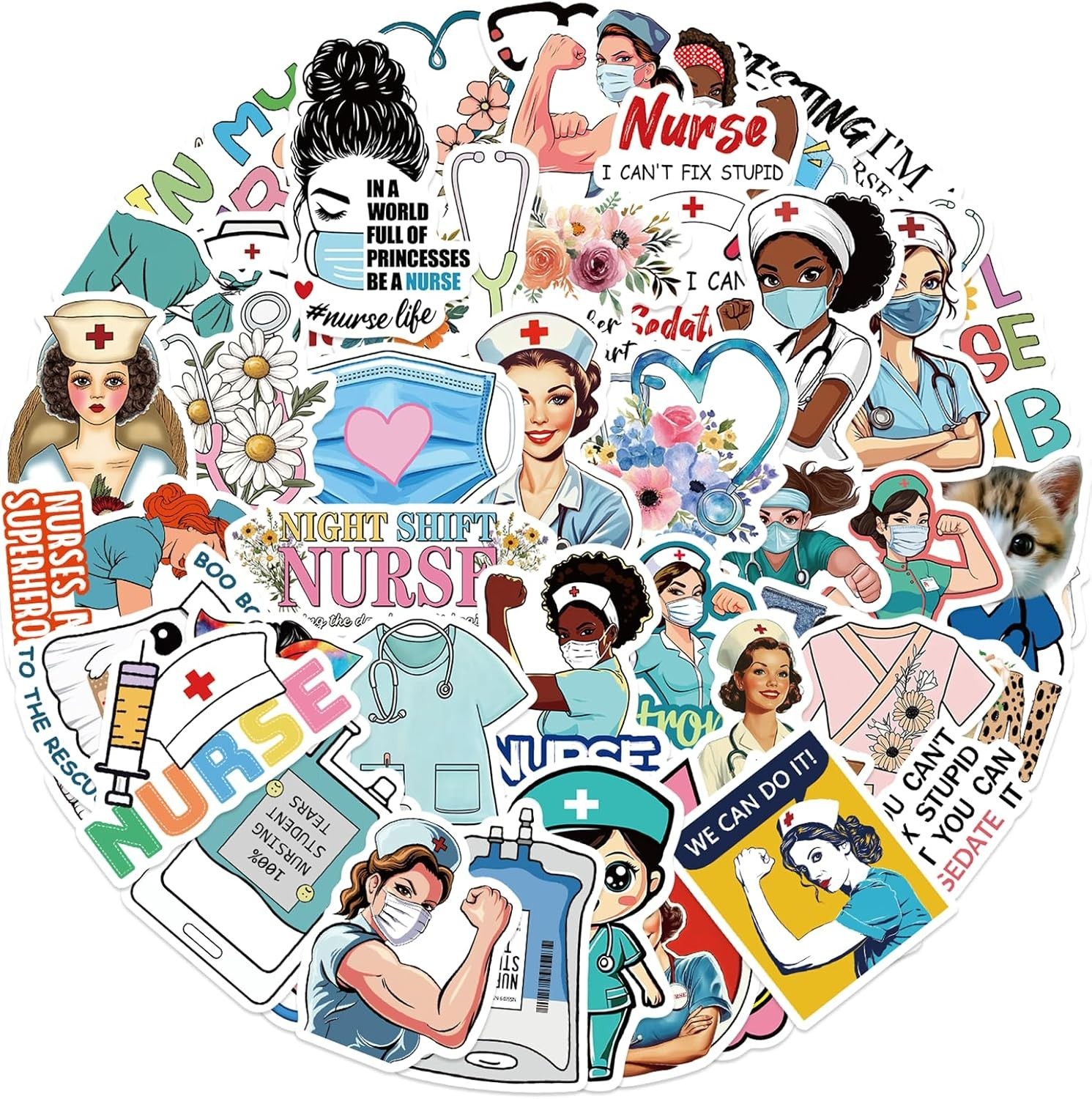Variety Pack of 52 Medical Stickers – Waterproof Decals for Creative Expression