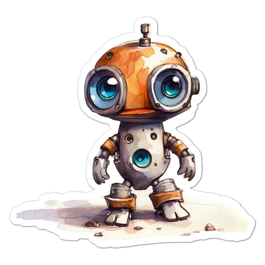 Cute Robot, Vinyl Decal Sticker, Indoor Outdoor, 3 Sizes, #9959