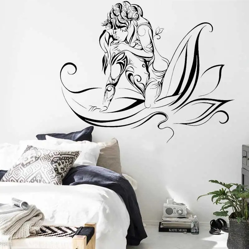 Loving Couple Sitting On Lotus Leaf Wall Sticker Abstract Couple Love Decor