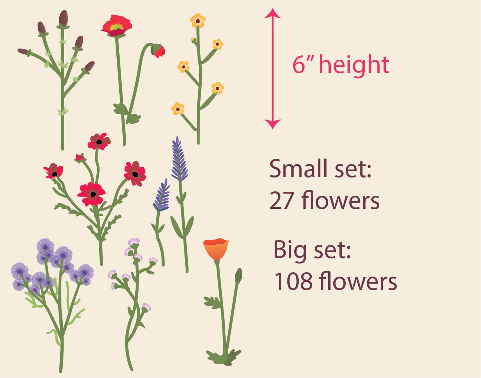Watercolor Flower Greenery Wall Decals Wild Field Floral Nursery Stickers LF527
