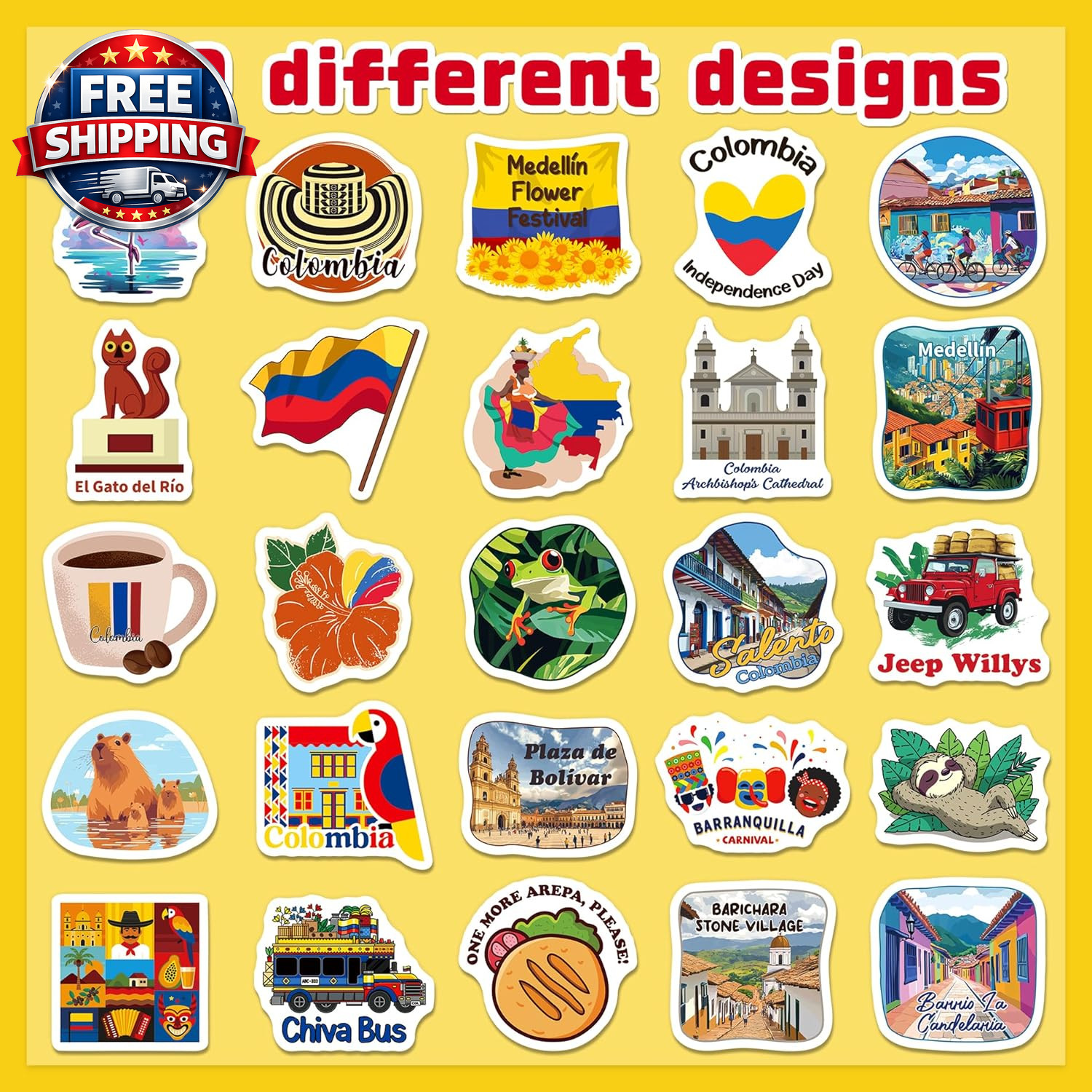 Colombia Stickers, 200 PCS Colombia Travel Sticker Pack for Kids Adults, Colombi