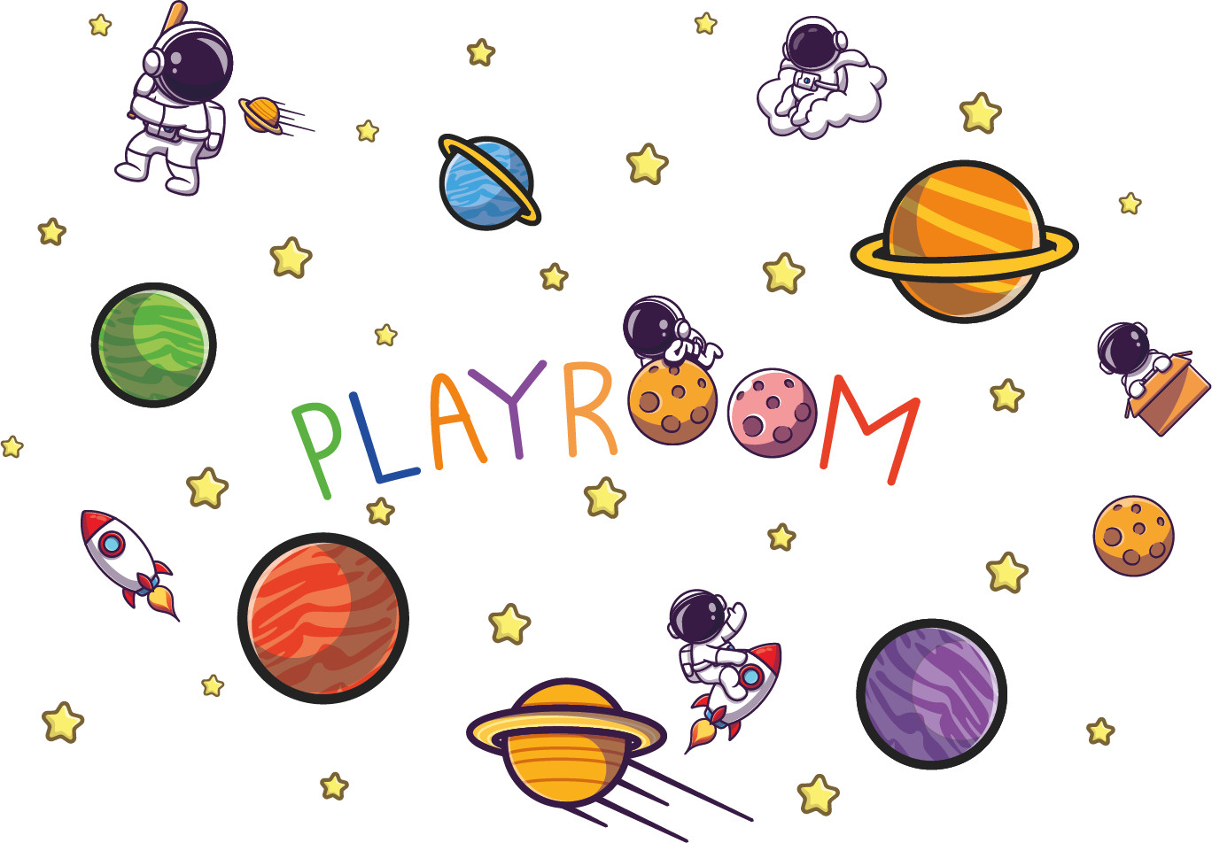 Outer Space Planets Stars & Space Crews Decor Vinyl Home Kids Bedroom Wall Decal