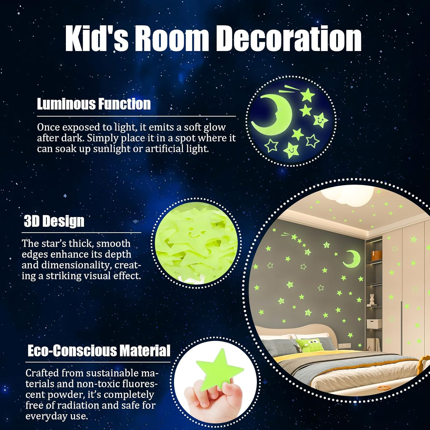 Valentines Day Gifts for Kids Stars – Glow in the Dark Stars Stickers for Ceilin
