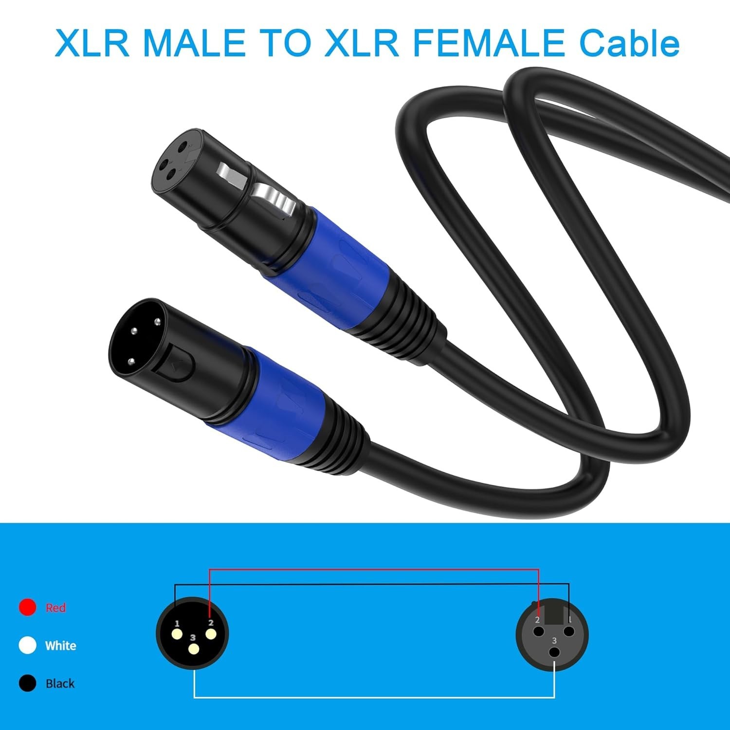 XLR Cable 50ft 2 Packs – Premium Balanced Microphone 50 FT, 2Packs, Black