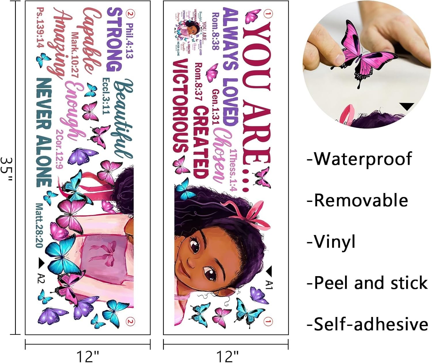 Wall Decals For Playroom/Reading Room. “Black Girl Religious Butterfly”.