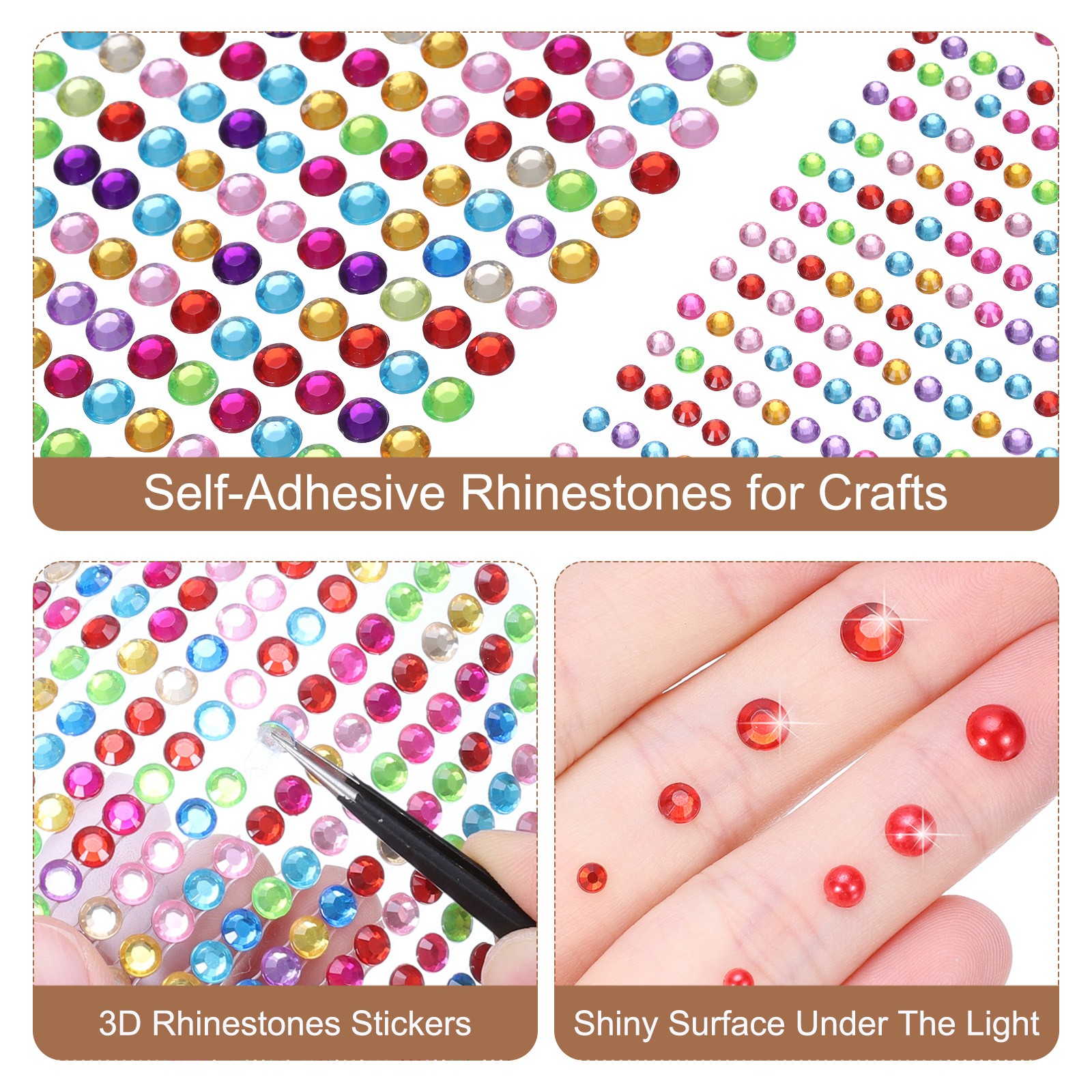 2190Pcs 3mm/5mm Self-Adhesive Rhinestone Stickers for Craft 4 Sheet Black