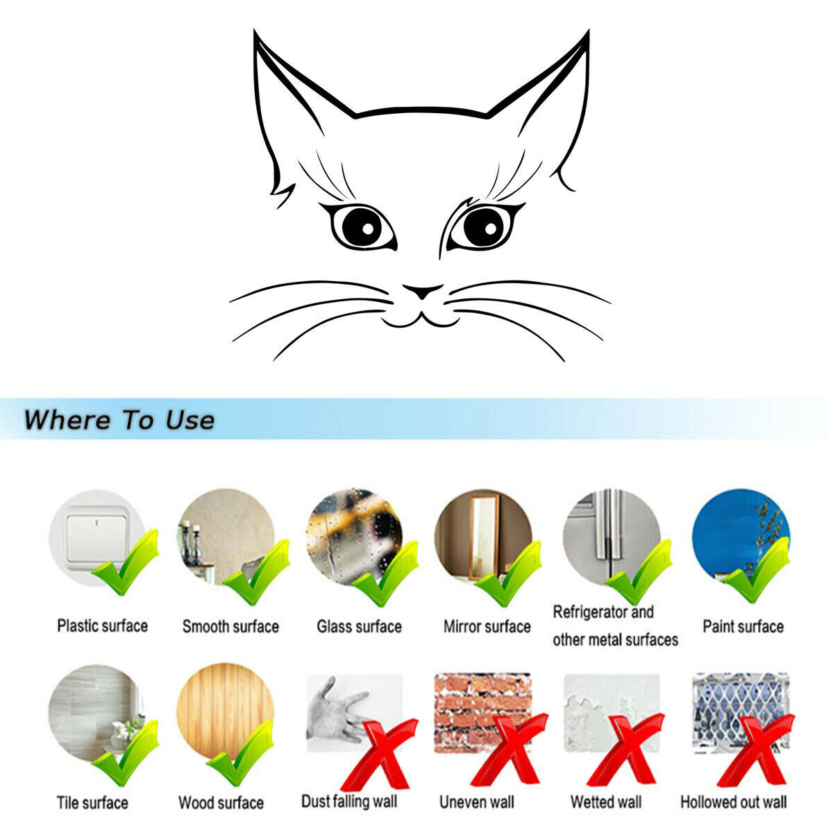 1pcs Cat Face Stickers Window Vinyl Truck Laptop Car Motorcycle Bumper Decal