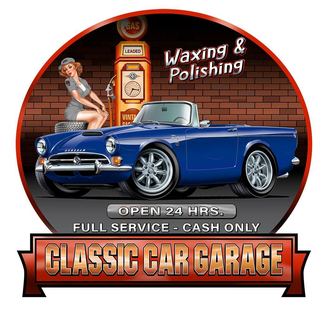 Sunbeam Tiger Sports Car Gas Pump Sign Wall Art Graphic Sticker