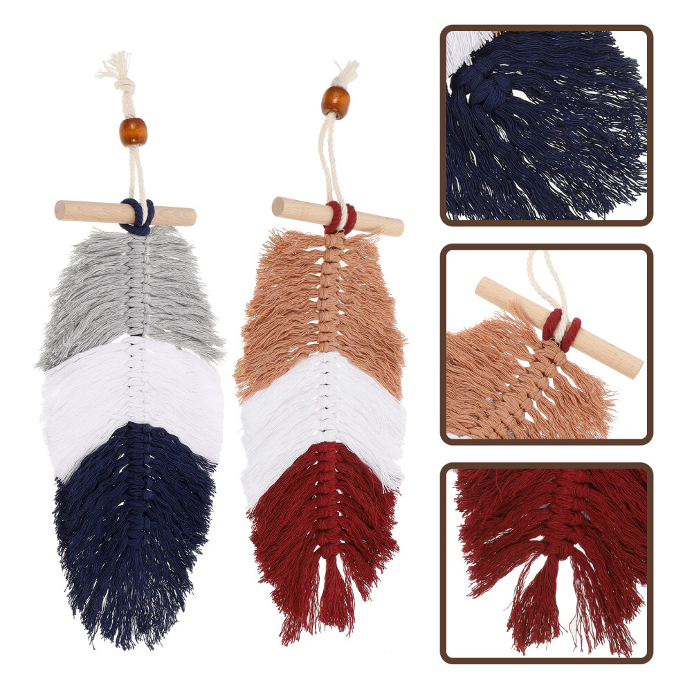 2Pcs Braided Cotton Cord Woven Leaf Hanging Ornament Locket Bohemian Decor Gift