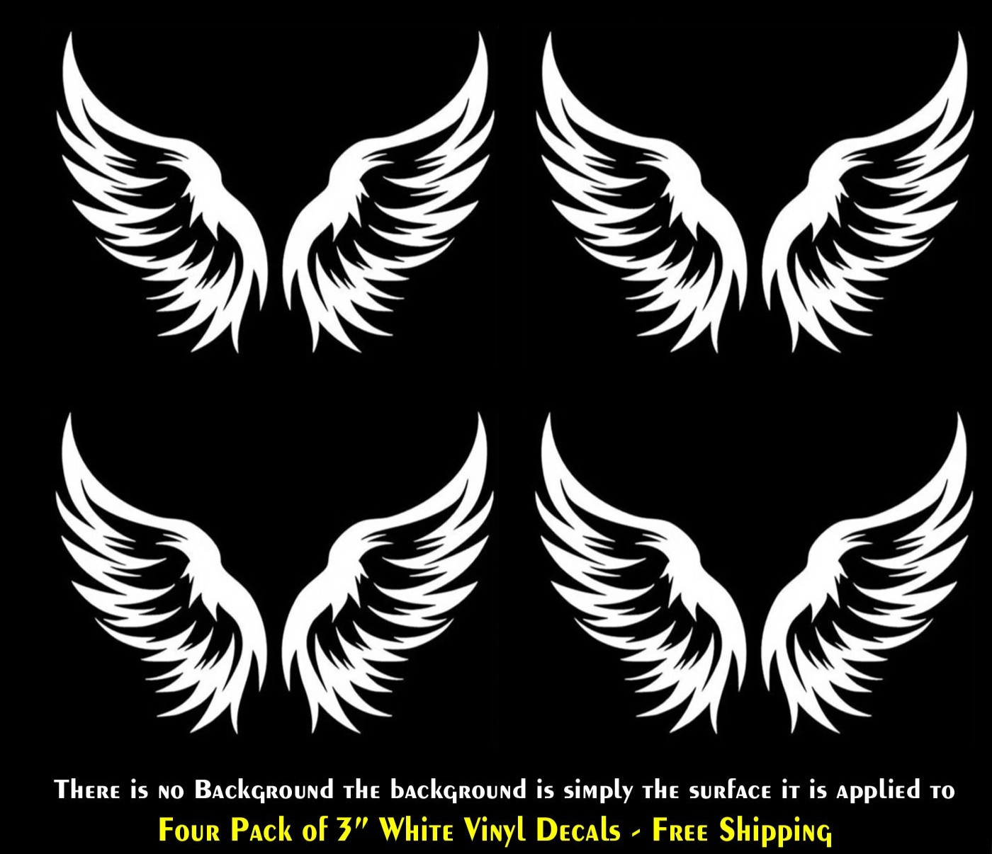 Angel Wings Four Pack 3" White Vinyl Decals Tumbler Window Laptop Tablet Vehicle
