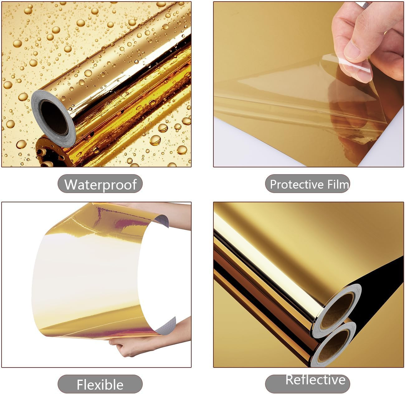 Adhesive Gold Mirror Sticker Peel and Stick Removable Waterproof Glossy Gold …