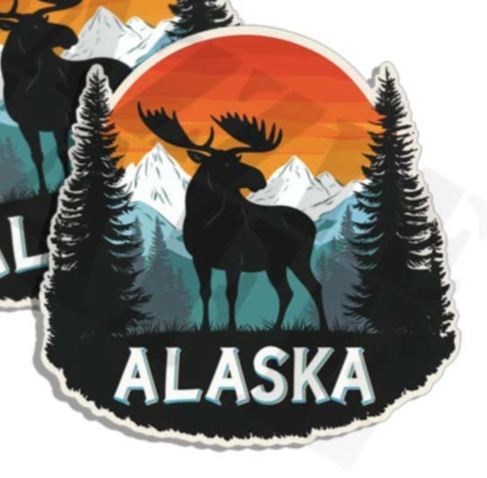 Alaska sticker moose decal sunset wildlife mountain vinyl 2 PACK Made in the USA