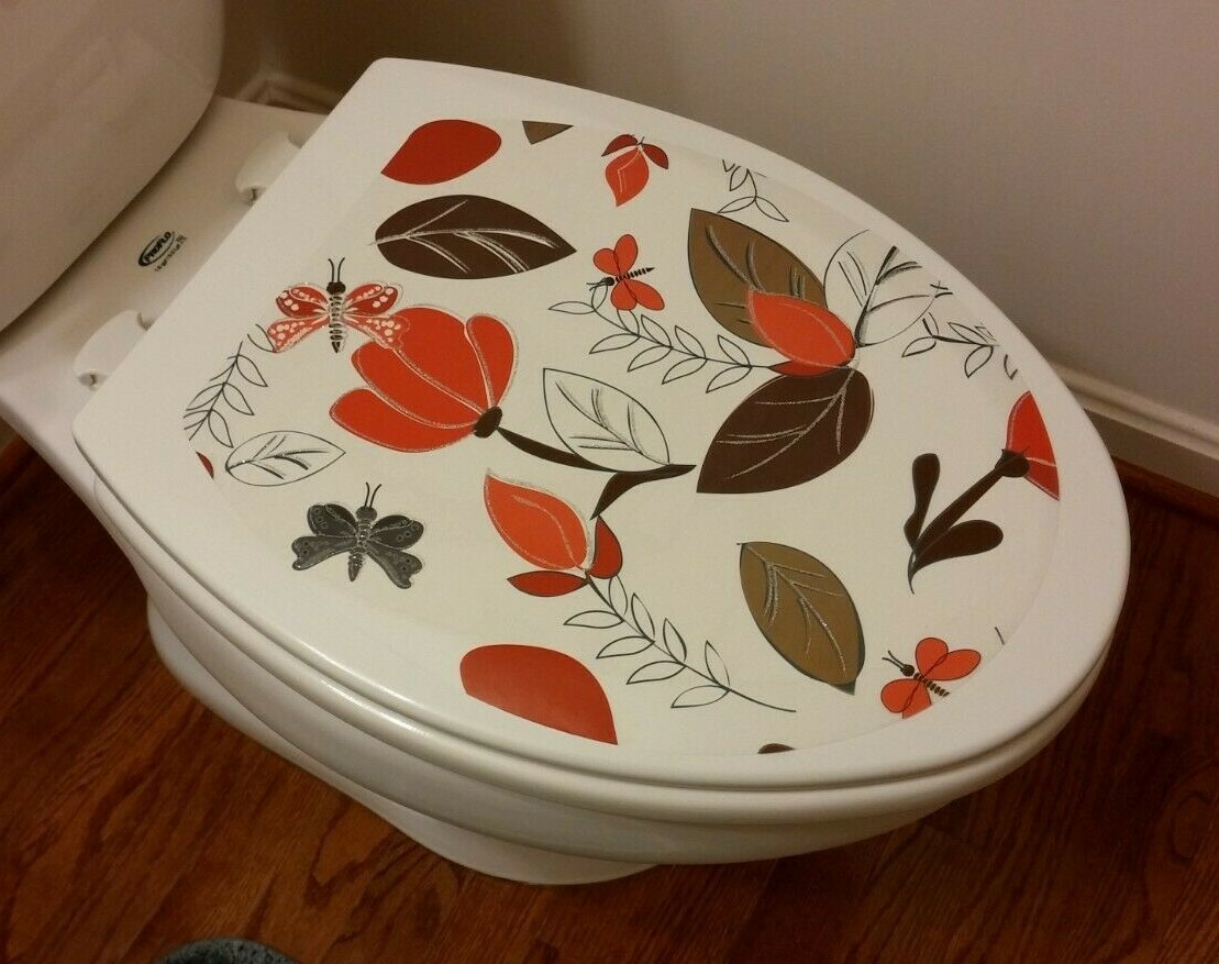 Brand New Toilet Seat Lid Cover Decal Sticker – Butterfly Flower – Free Shipping