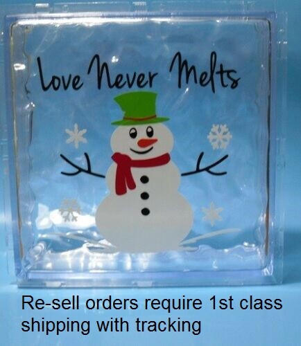Love never melts Christmas decal sticker for DIY 8" glass block