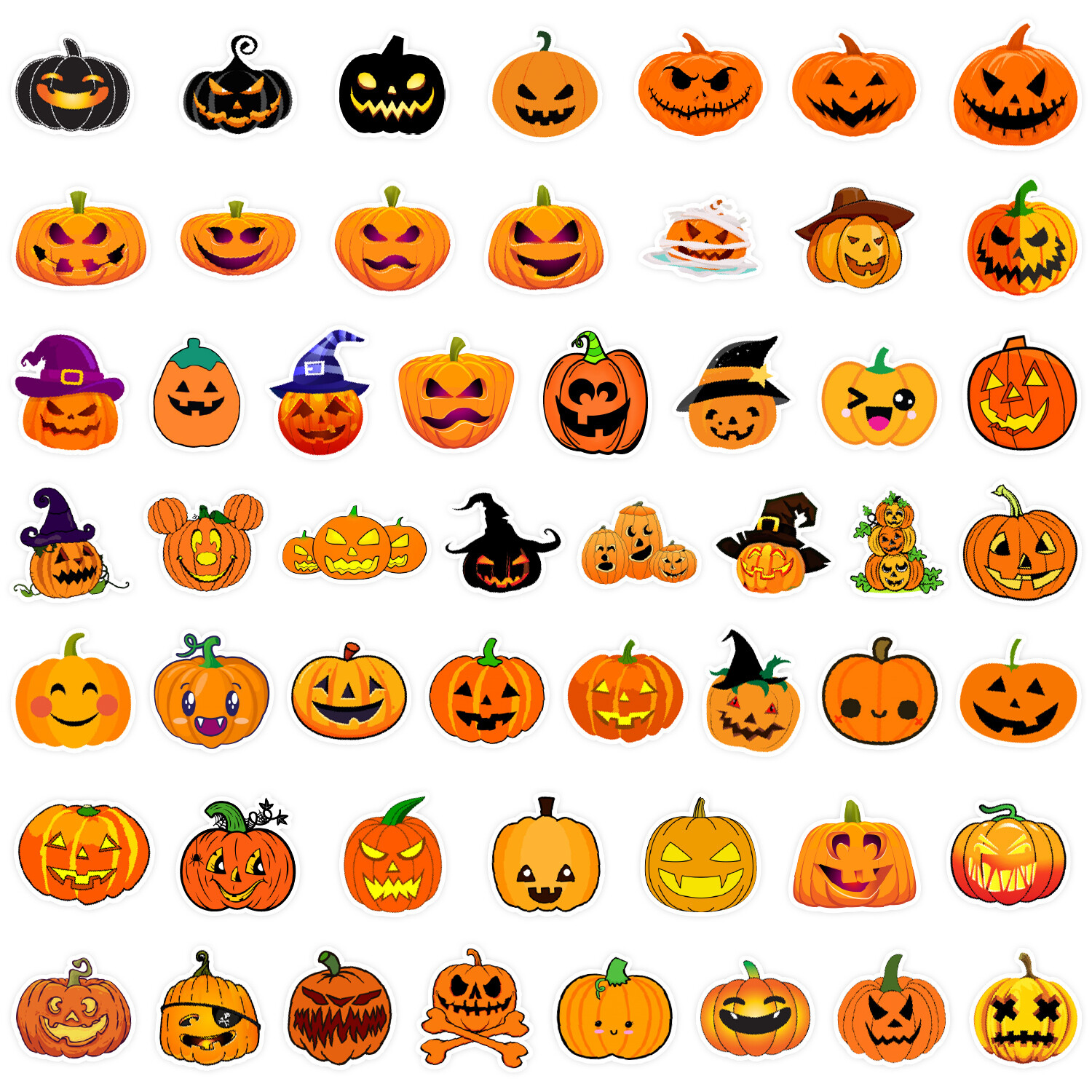 50 Pcs Stickers Halloween Pumpkin Laptop Luggage Skateboard Car Graffiti Vinyl
