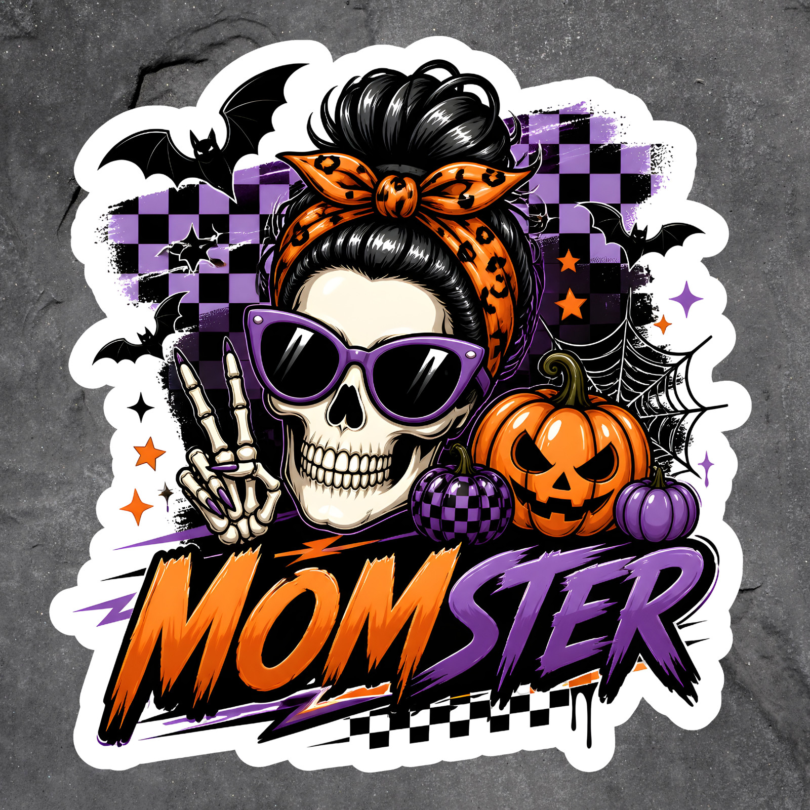 Halloween Sticker Vinyl Decal Momster Skeleton Mom Pumpkin Spooky Horror Gift