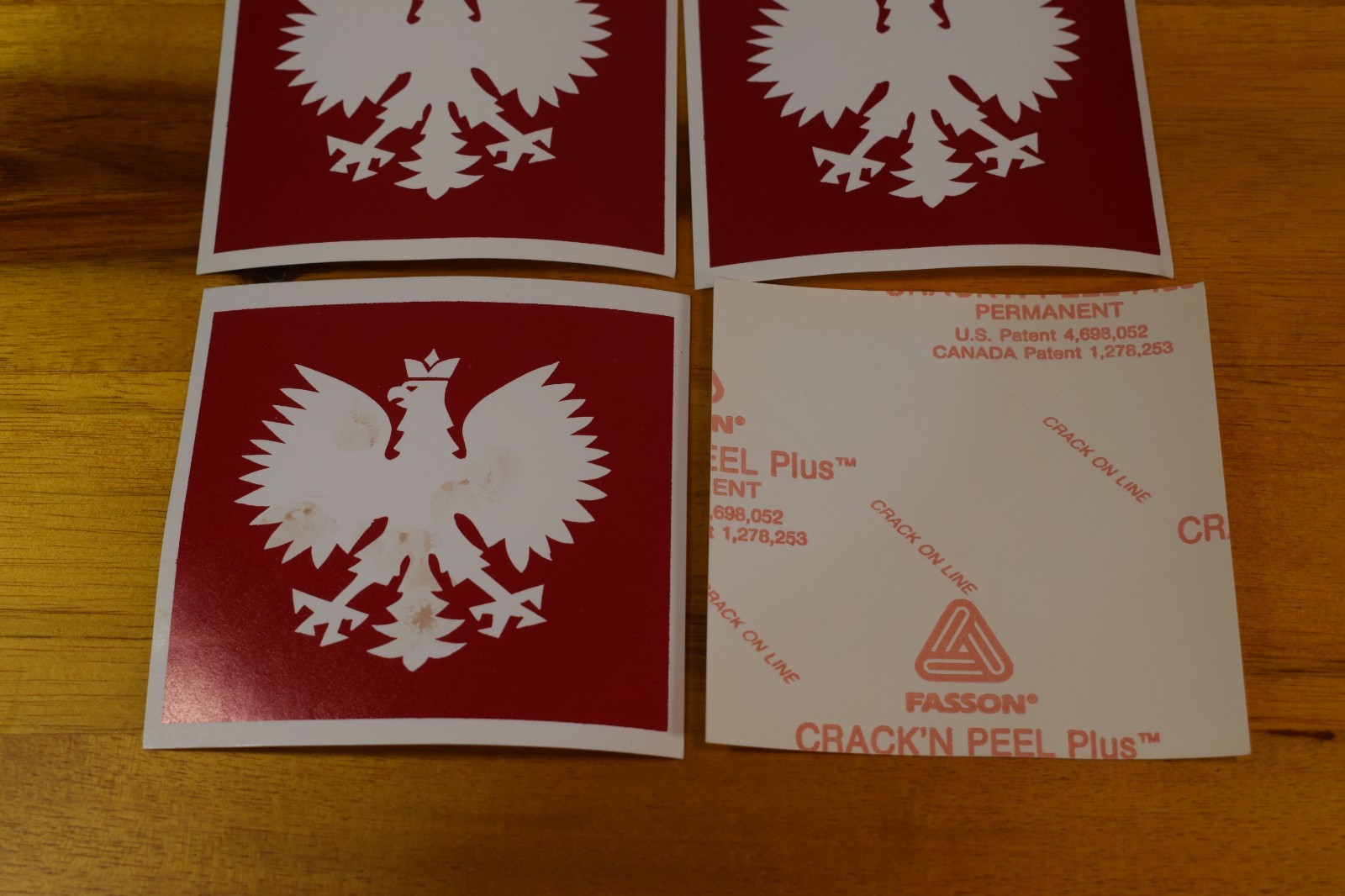 Set of 4 Vintage Poland White Eagle Stickers Fasson Crack'n Peel Plus 3in X 3in