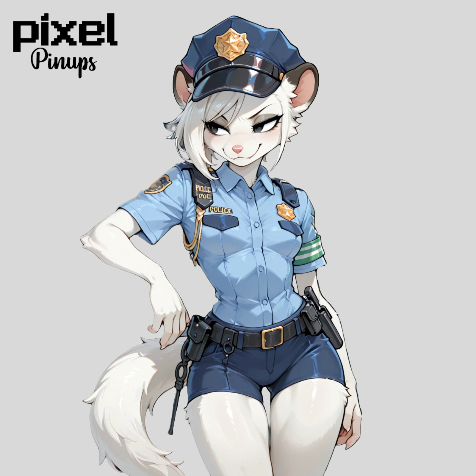 Furry Ferret Girl Pinup Sticker 5.1" Pip Police Officer Cop Uniform Vinyl Waifu
