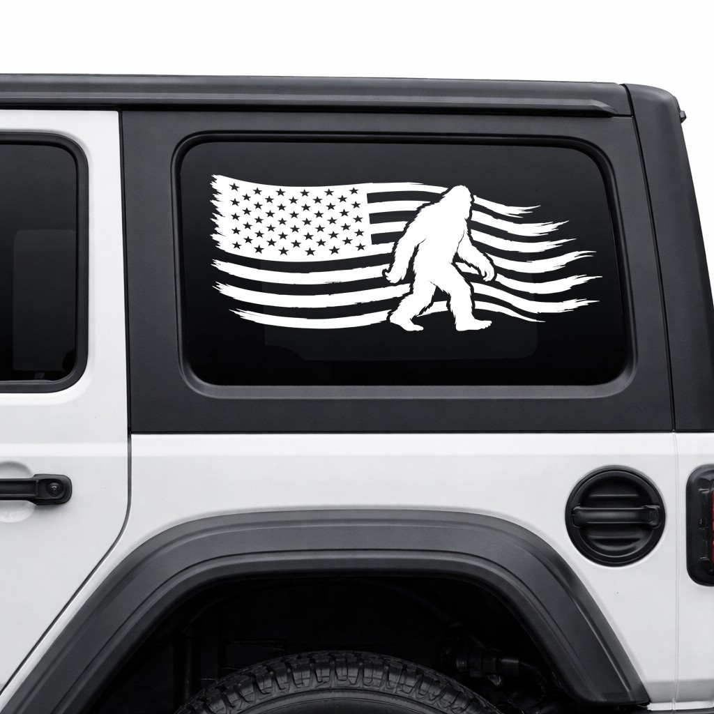 Bigfoot Edition RV Camper Decal – Distressed American Flag Sasquatch