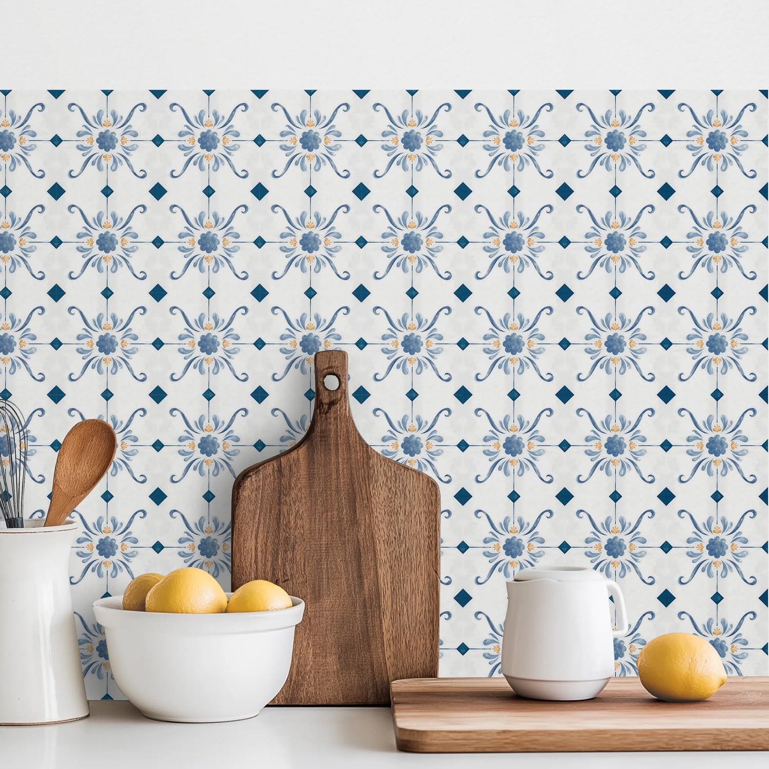 16 Pack, 5.9 Inch Blue and Gold Tile Decals, French Country Watercolor Vinyl …