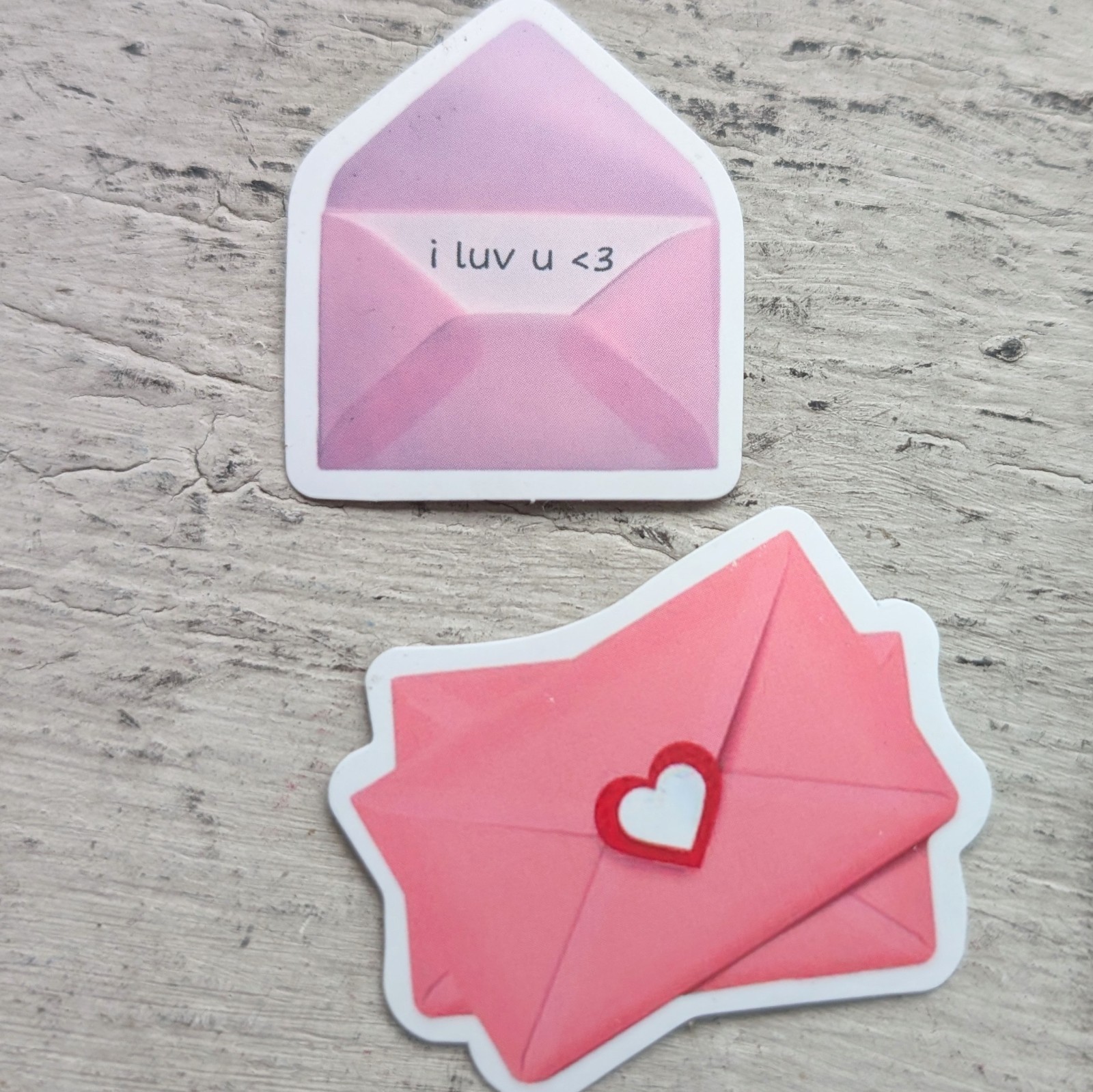 Vintage Valentines Day Positive Love Letters Heart Stickers Pink Lot Of 2 Pc