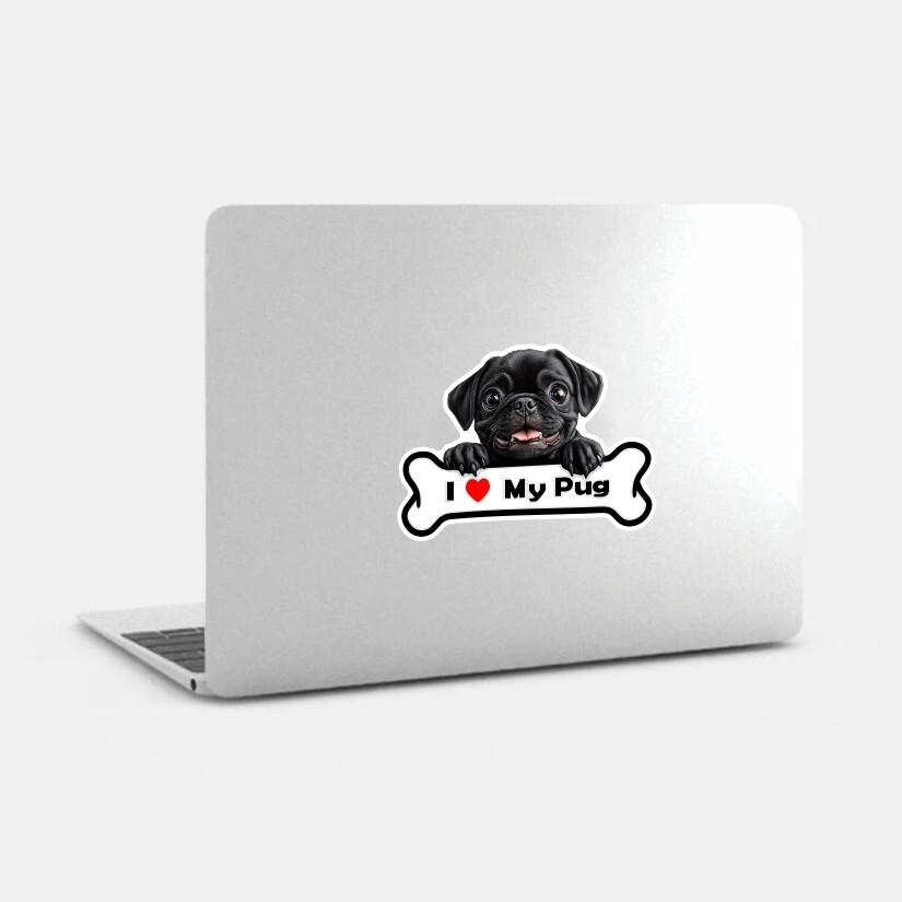 I Love My Pug Sticker| Vinyl Decal | Car Laptop Water Bottle Phone Helmet