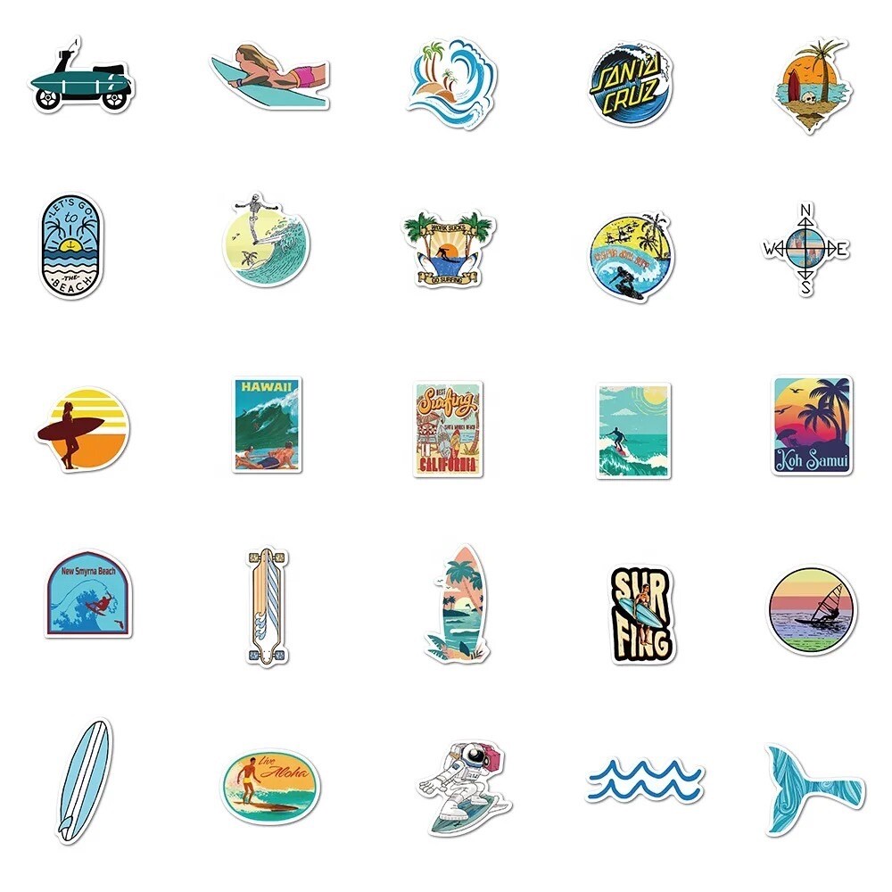 10 Random Surfing Vacation Ocean Sports Stickers Decals Hydro Yeti Free Shipping
