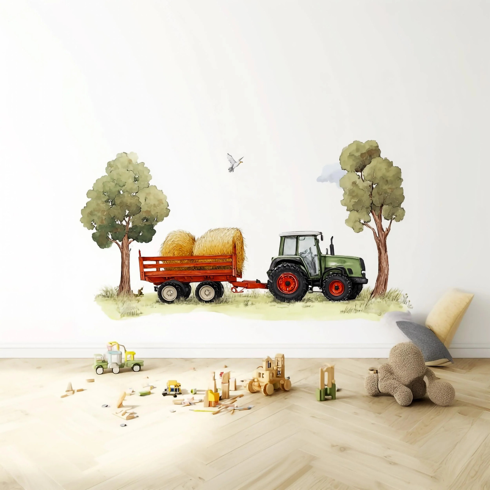 Farm Tractor Wall Decal | Hay Bales Farm Scene Wall Sticker