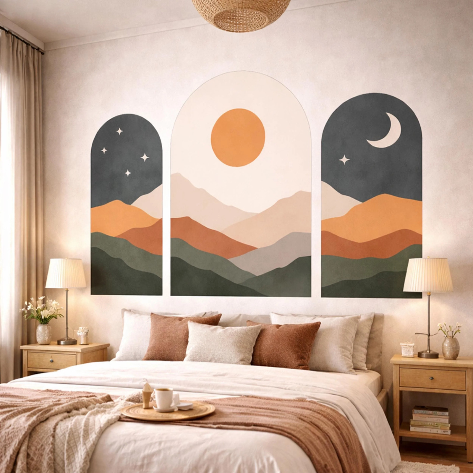 Boho Mountain Decal | Sun and Moon Art