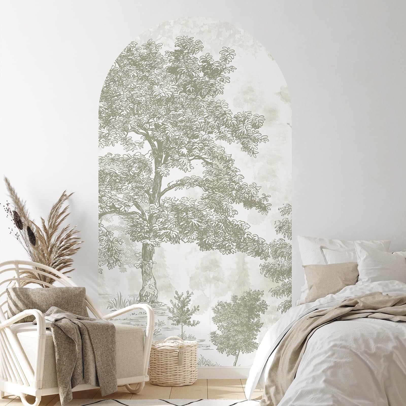 Large Arch Wall Decal Vintage Forest Wall Decal 63"x 34.6" Peel and Stick Bei…