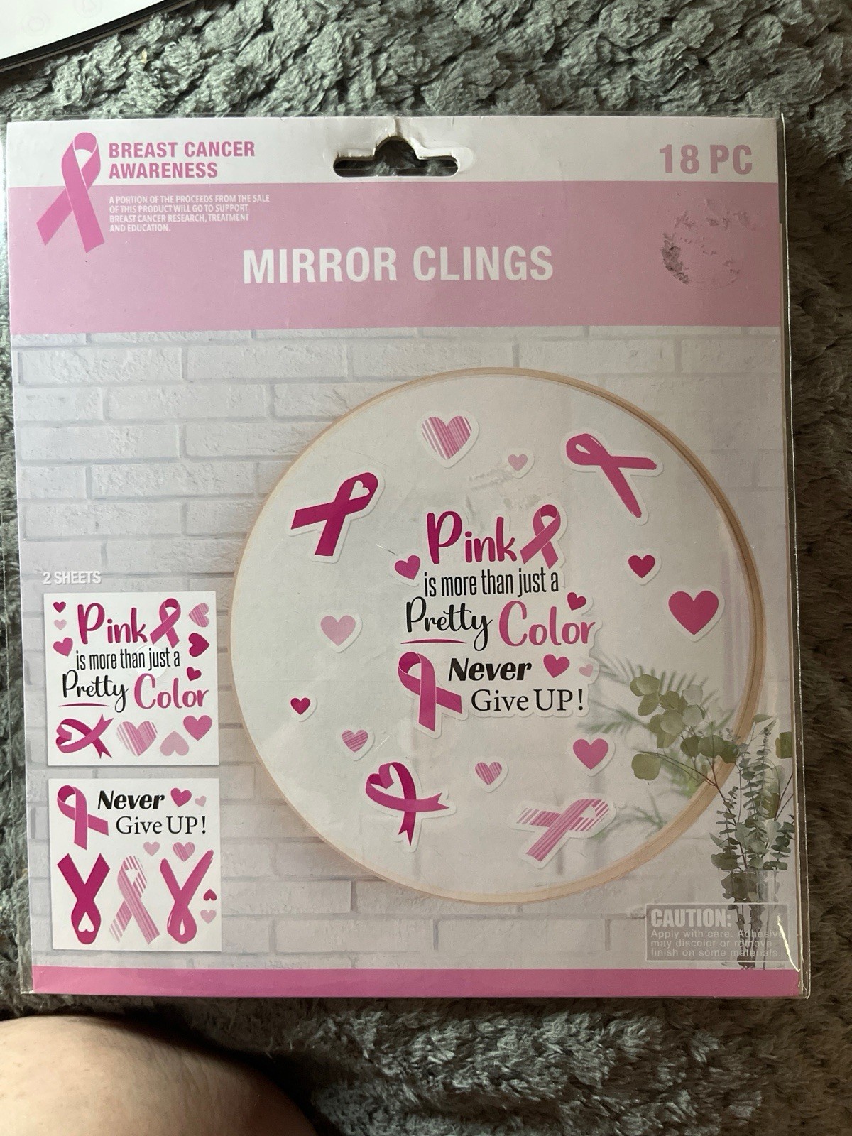 Lot 5 Breast Cancer Awareness Window & Mirror Clings Pink Ribbon Hope Decals New