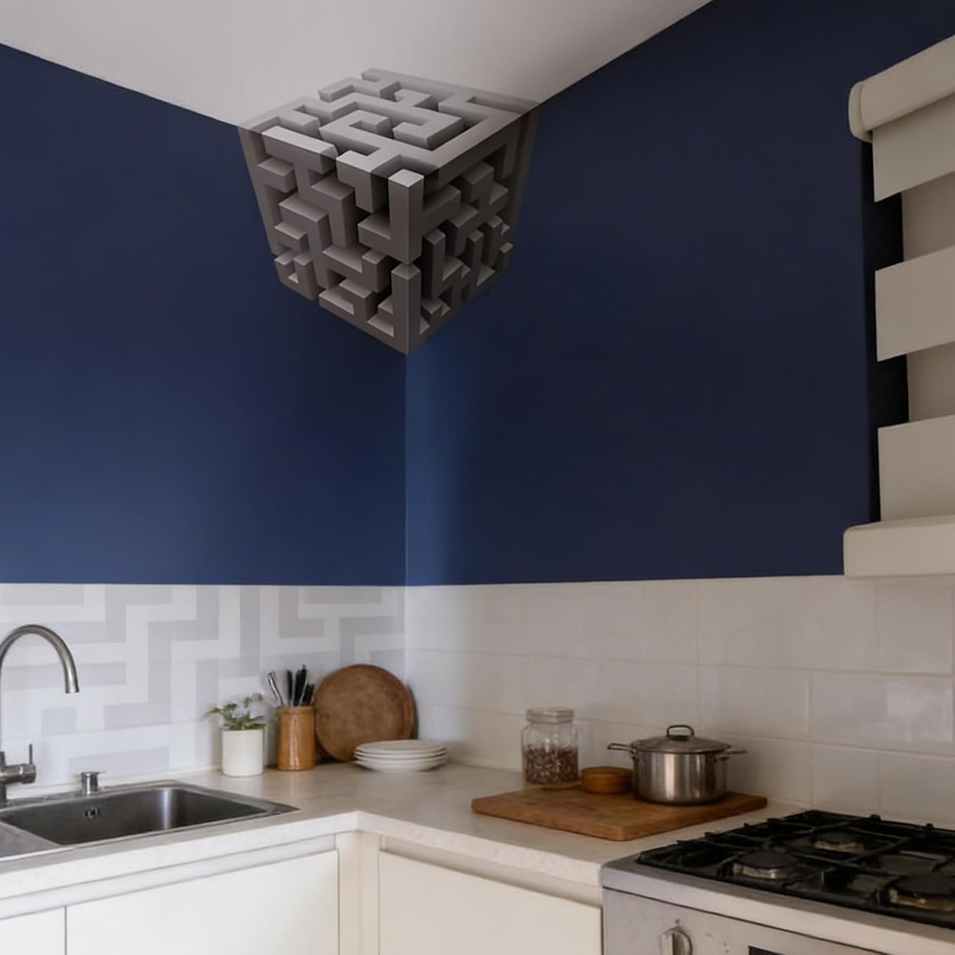 3D Wall Art Optical Illusion Corner Wall Art Gray Black Paper Wall Sticker