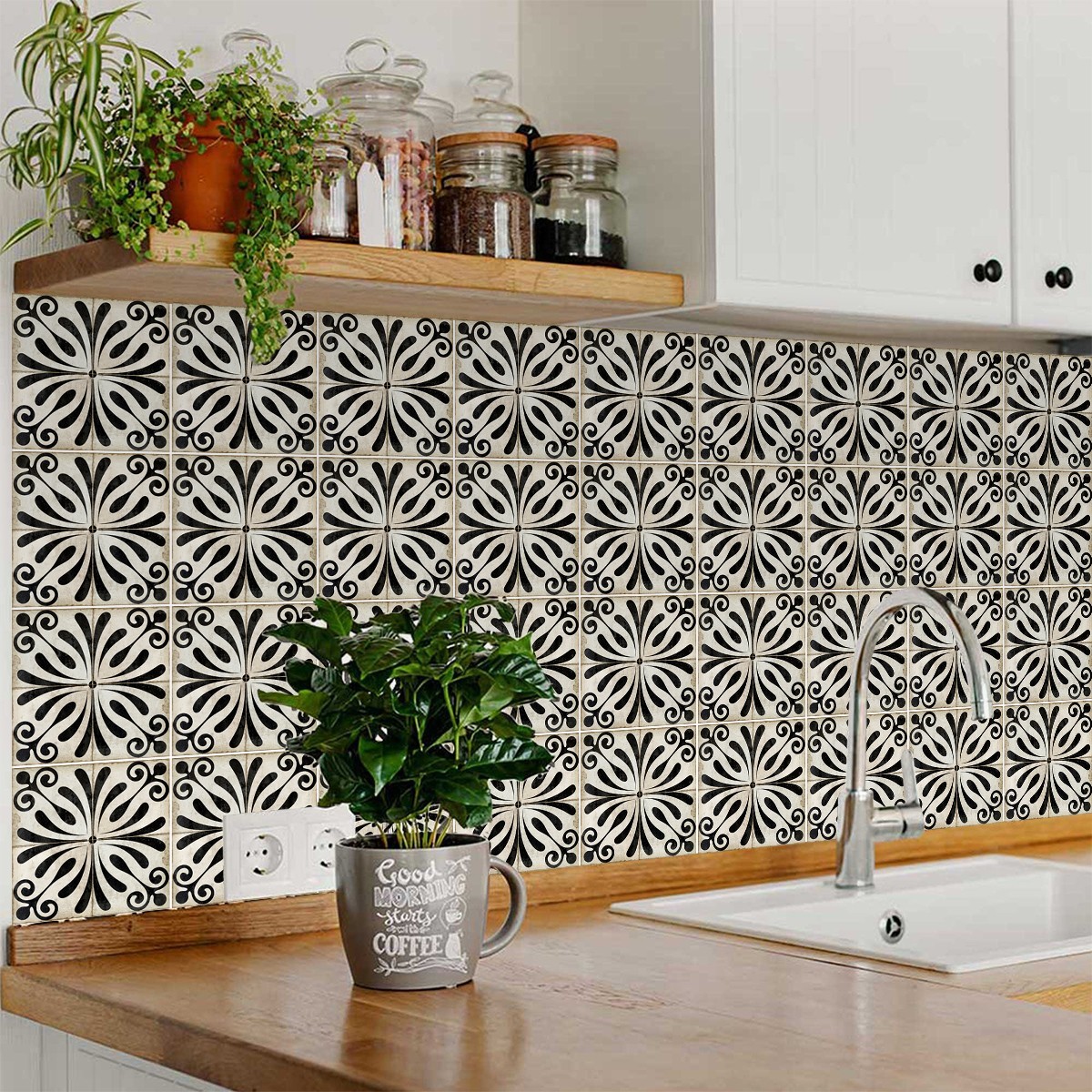 Peel Snd Stick Tile Stickers 24 Unit Pack Floral Design For Backsplash