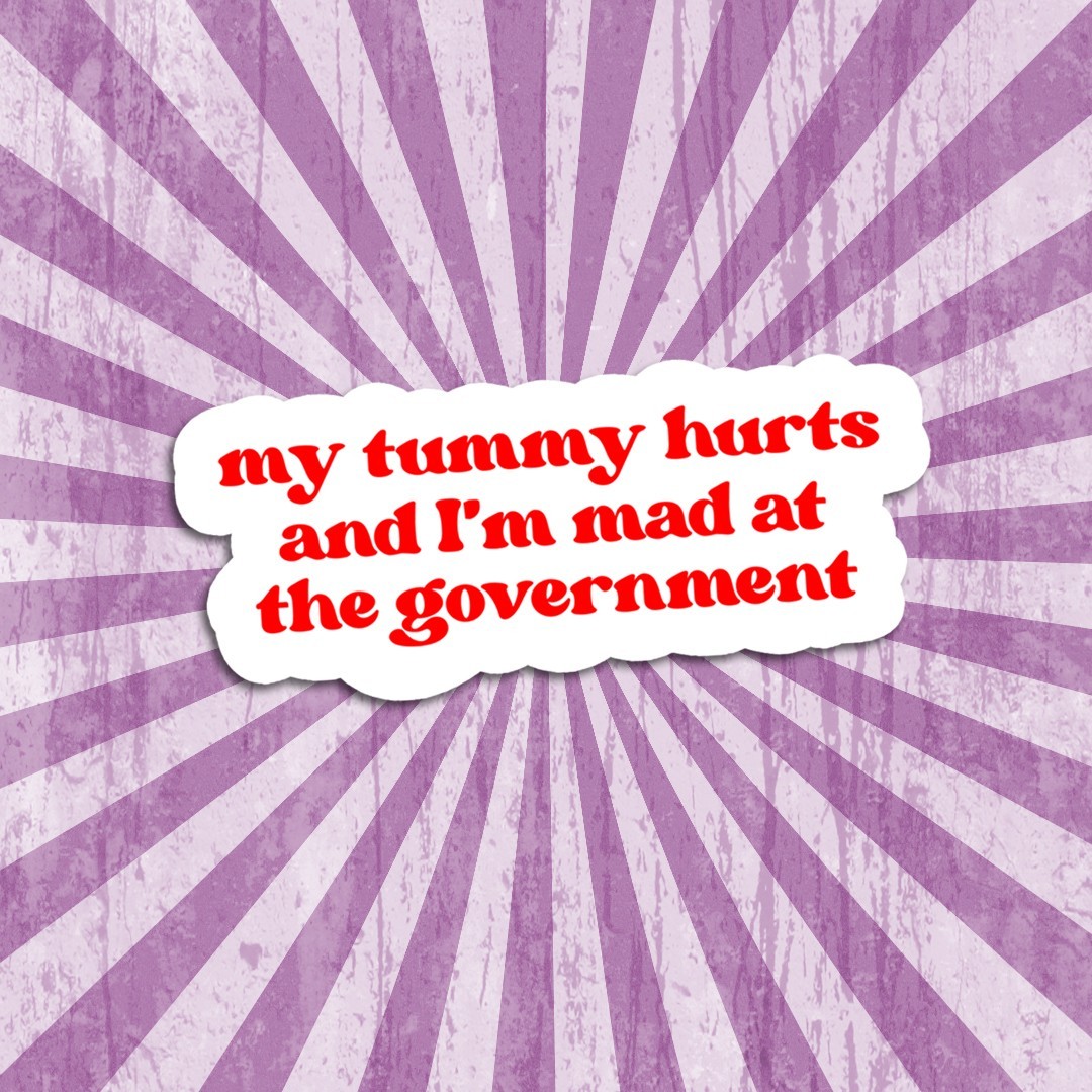 My Tummy Hurts and I'm Mad at the Government Vinyl Sticker: Political Humor Gift