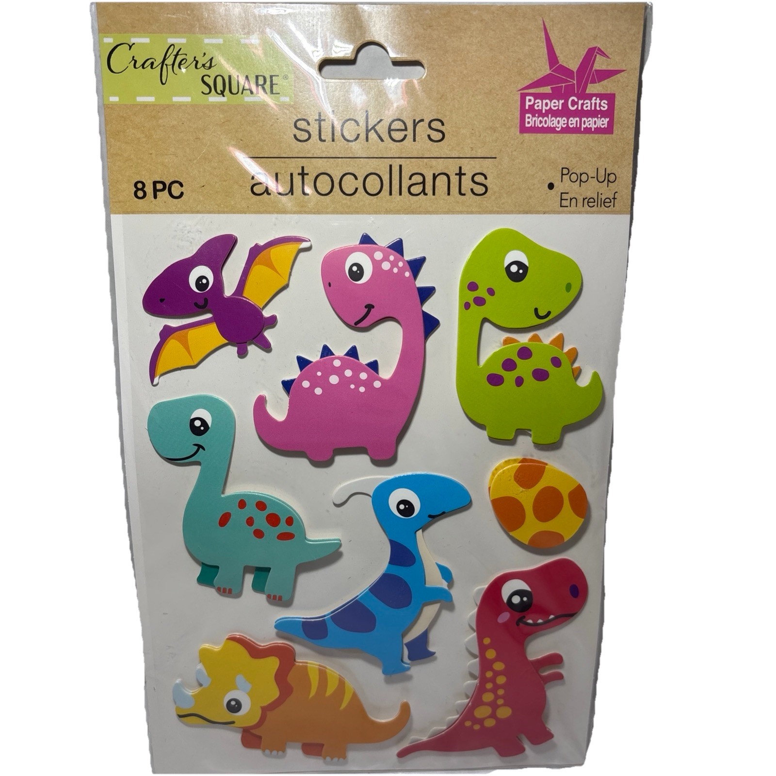 8pc NEW Cute Dinosaur Stickers, Unisex Kids—Multicolor Dino Pop-Up Stickers