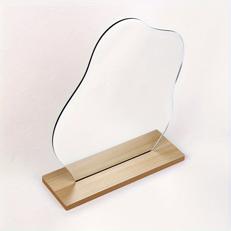Irregular Decorative Tabletop Vanity Mirror with Wooden Base Bedroom Decor