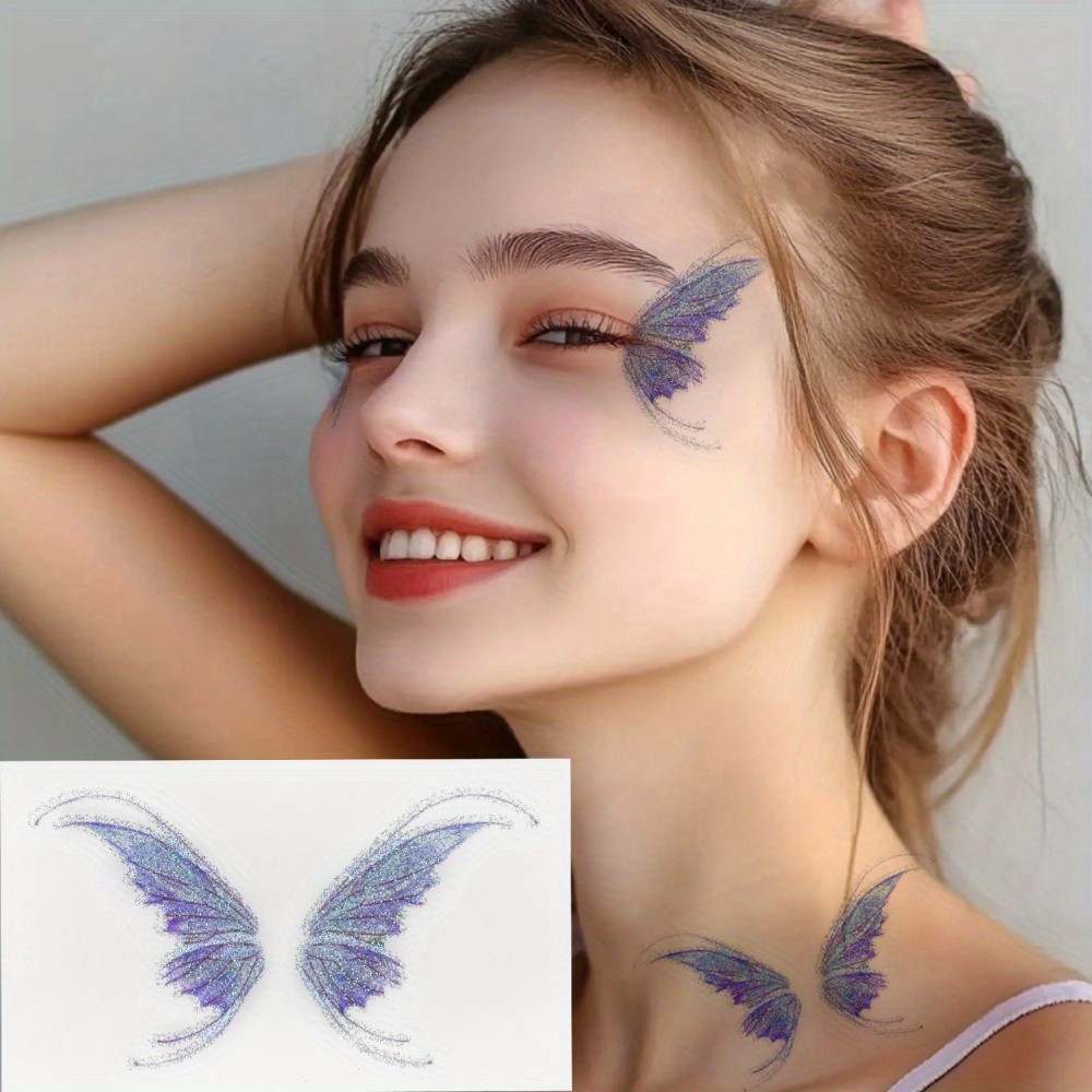 One Butterfly Face Sticker Featuring a Bright Purple And Blue Floral Pattern,1pc