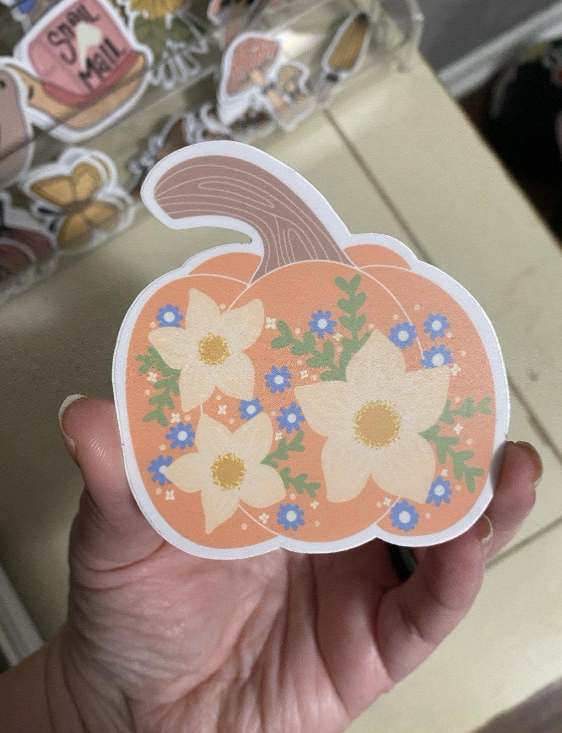 Cartoon Pumpkin Floral VINYL Sticker orange, blue, green DOODLEALLADAY